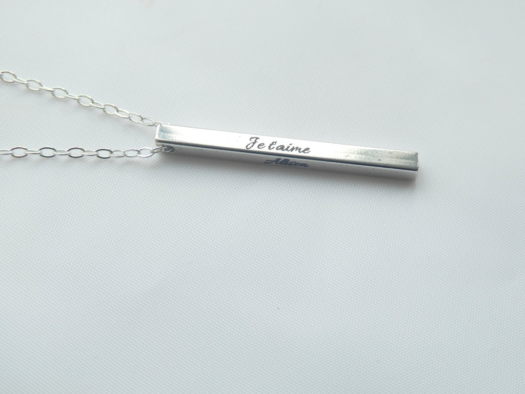 I Love You, Je T'aime, Te Amo Personalised Engraved Bar Necklace