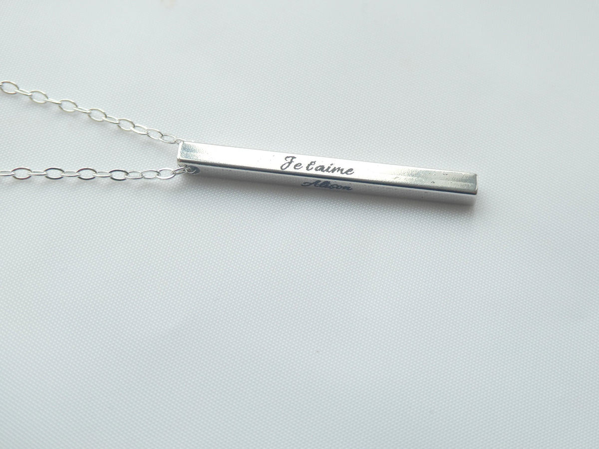 I Love You, Je T'aime, Te Amo Personalised Engraved Bar Necklace