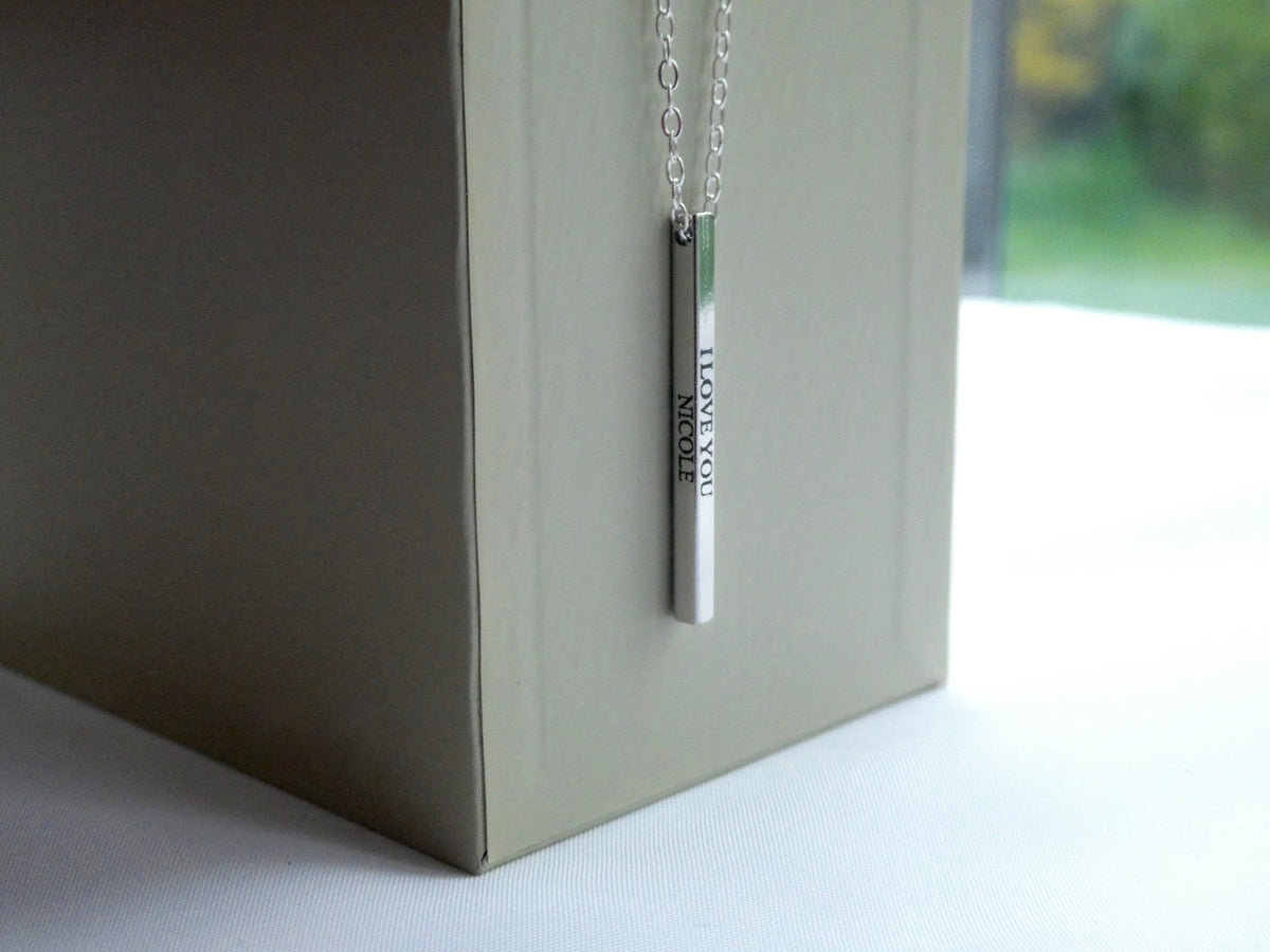 I Love You, Je T'aime, Te Amo Personalised Engraved Bar Necklace