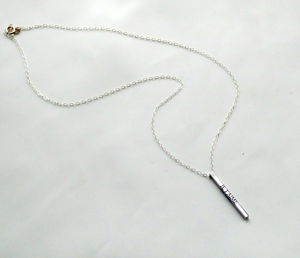 I Love You, Je T'aime, Te Amo Personalised Engraved Bar Necklace