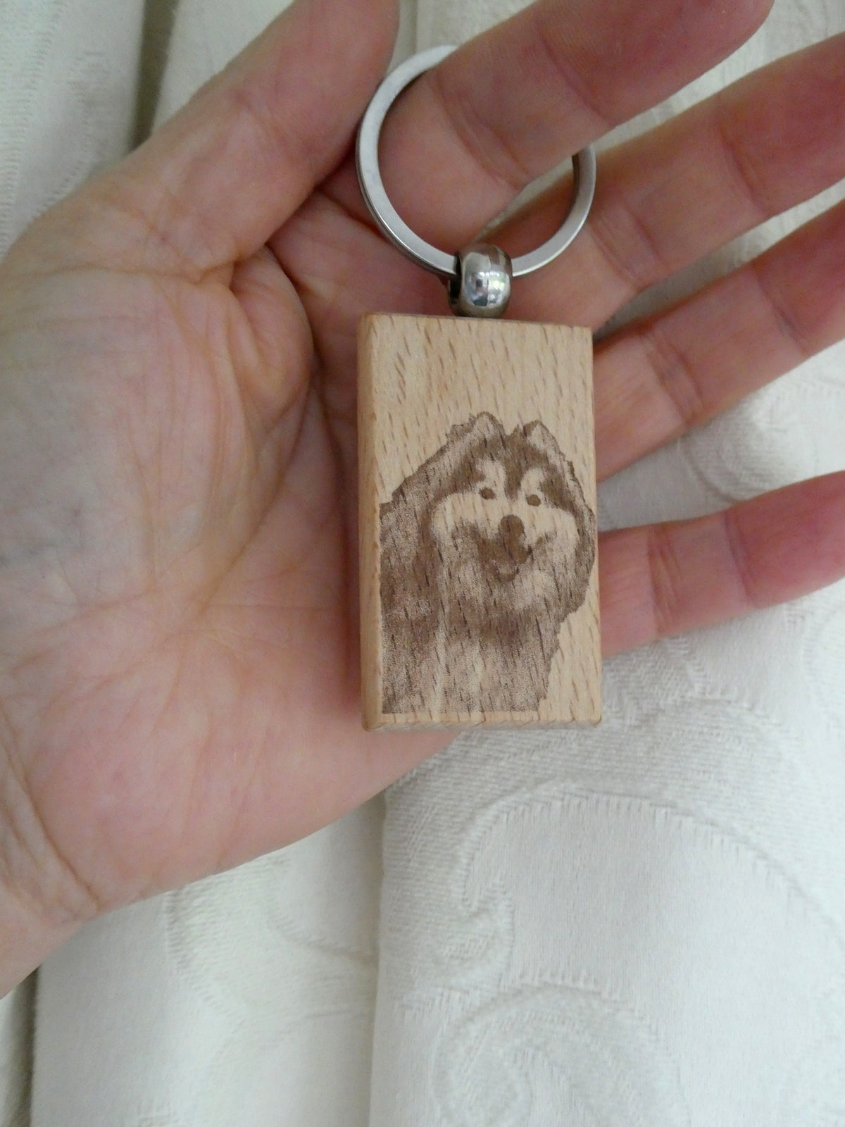 Personalised Engraved Wooden Keyring with message or photo, Custom key chain gift