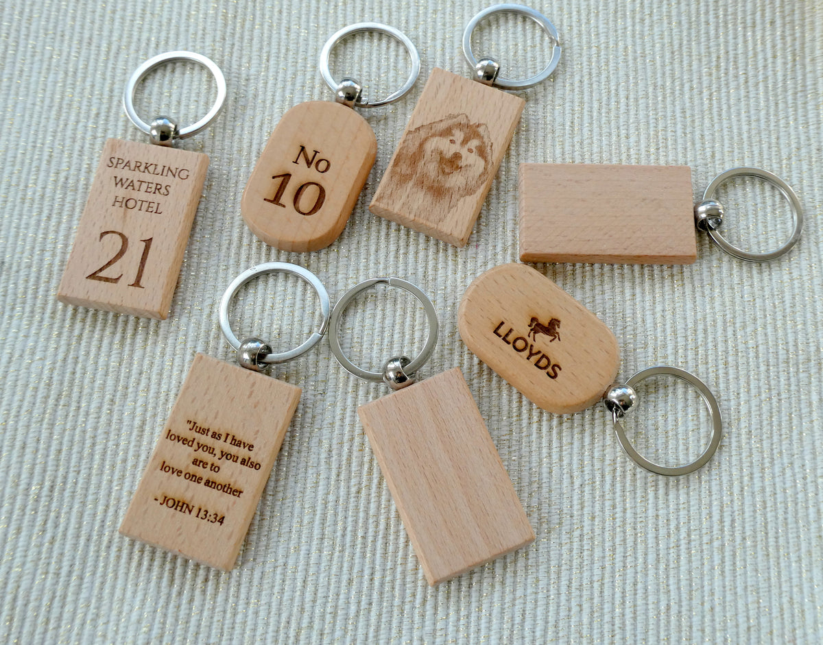 Personalised Engraved Wooden Keyring with message or photo, Custom key chain gift