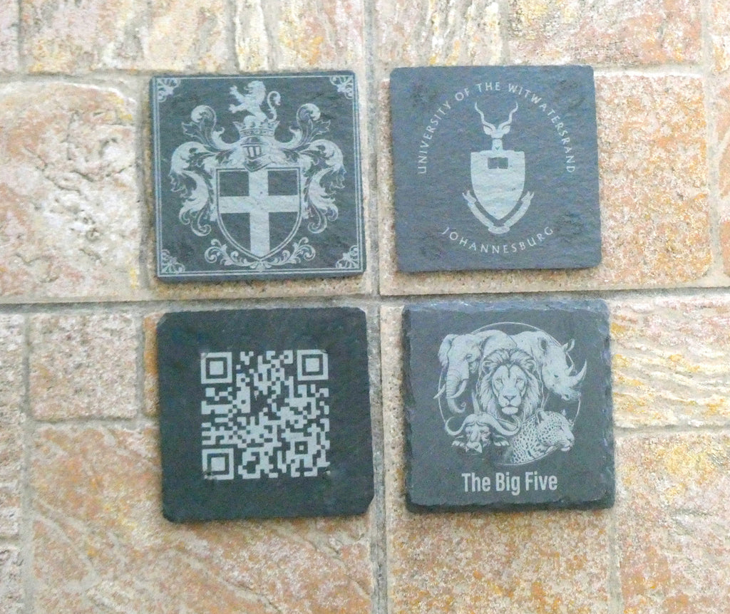 Personalised Custom Logo Slate Coaster – Engraved Business Badge Gift