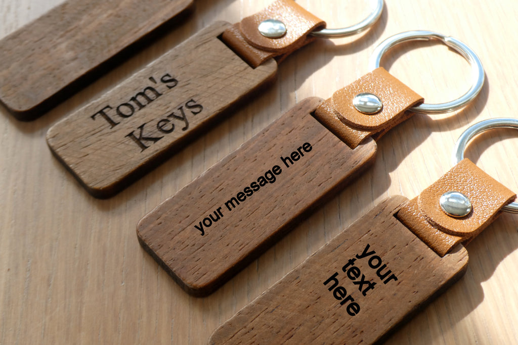 Personalised Wooden Engraved keyring with name, date or special message