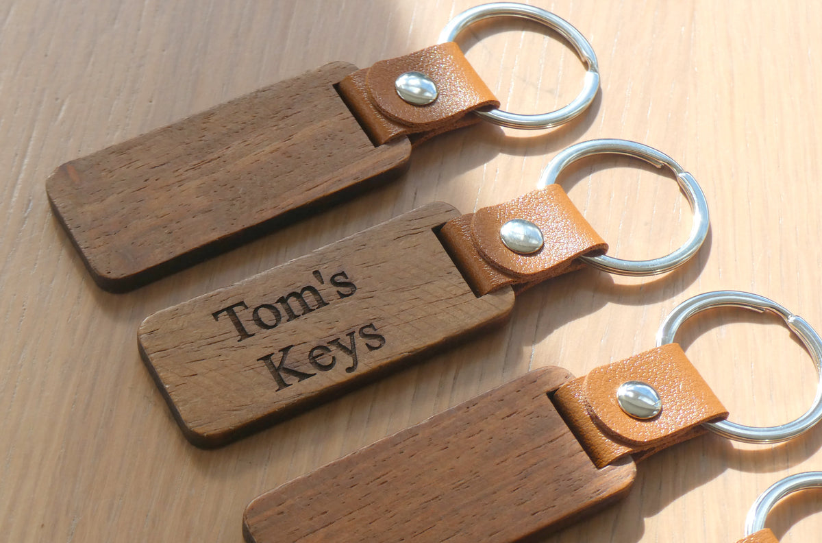 Personalised Wooden Engraved keyring with name, date or special message