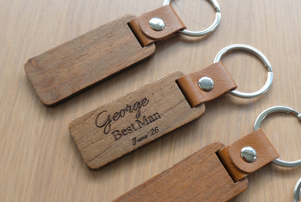 Personalised Wooden Engraved keyring with name, date or special message