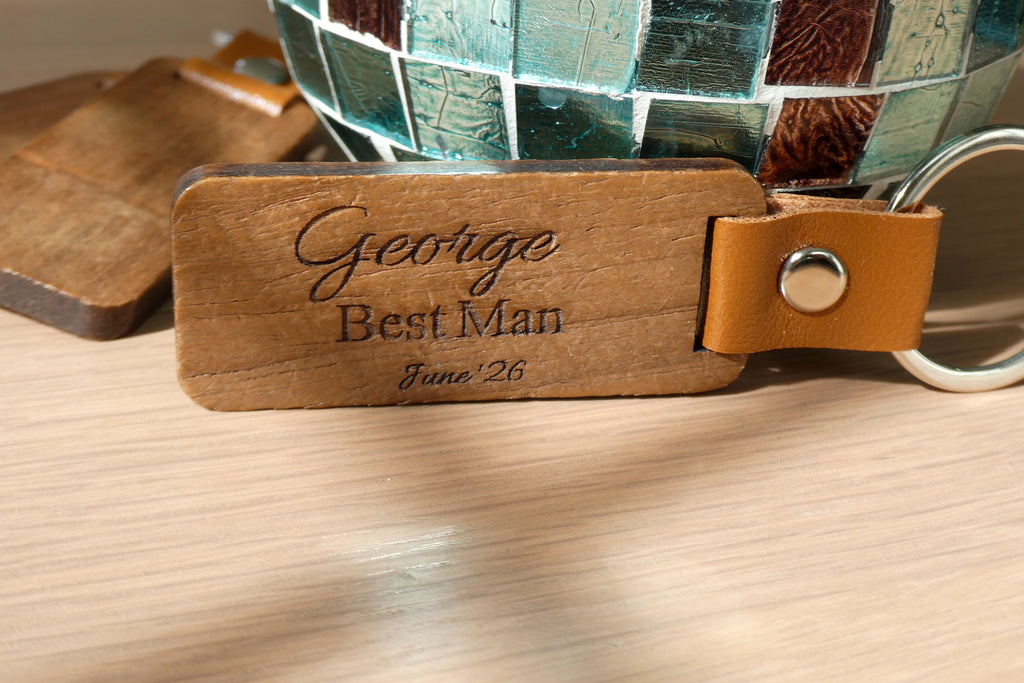Personalised Wooden Engraved keyring with name, date or special message