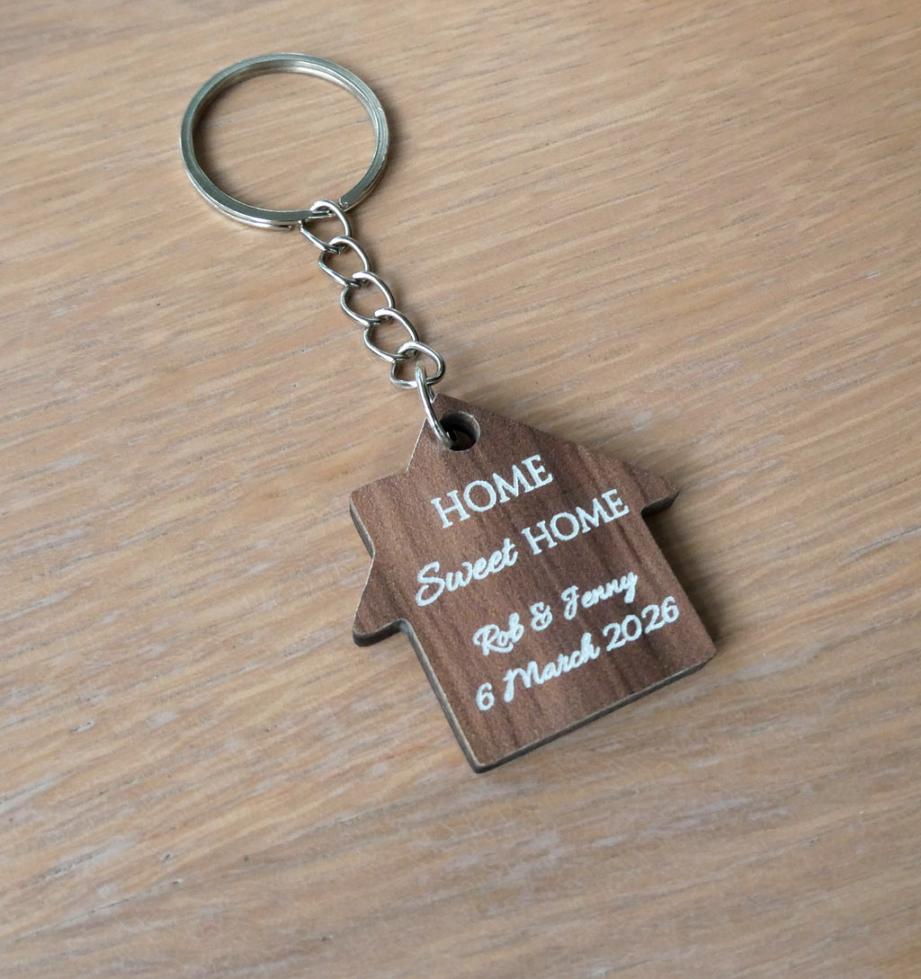 Personalised Wood Home Sweet Home Keyring