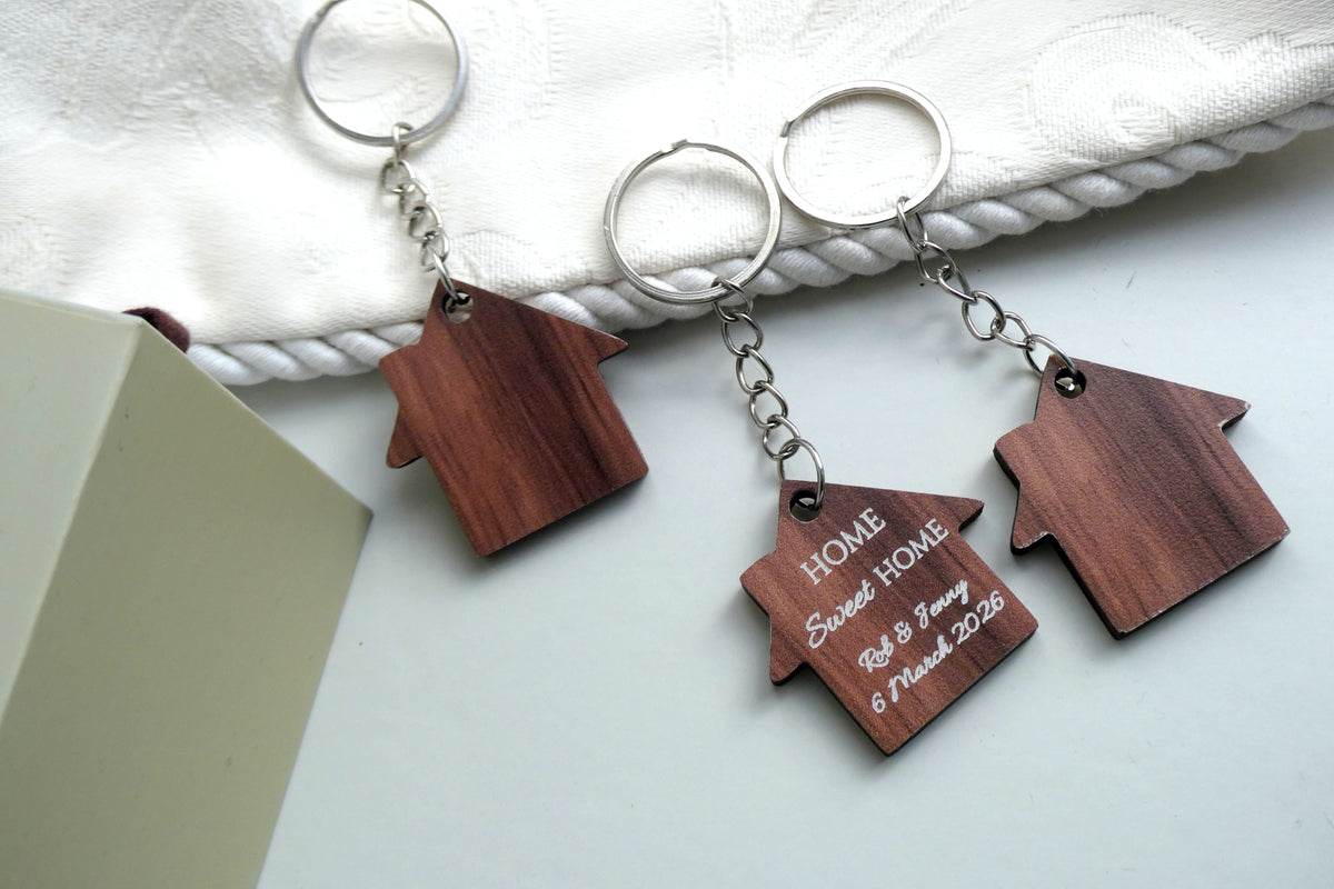 Personalised Wood Home Sweet Home Keyring