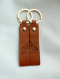Engraved Mountain Initial Leather Keyring • Personalised Matching Couple Gift