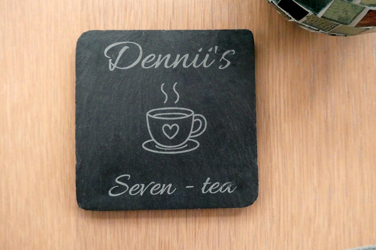 70th Birthday Slate Coaster, Seven-TEA Personalised Tea Gift, Gift for Mum, Gran Grandad
