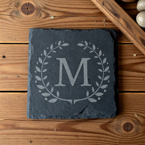 Couple Gift — 2 x Slate Coasters with Personalised Initial — Housewarming Gift